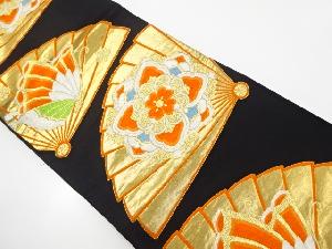 アンティーク　桧扇に華紋・蝶模様織り出し袋帯（材料）